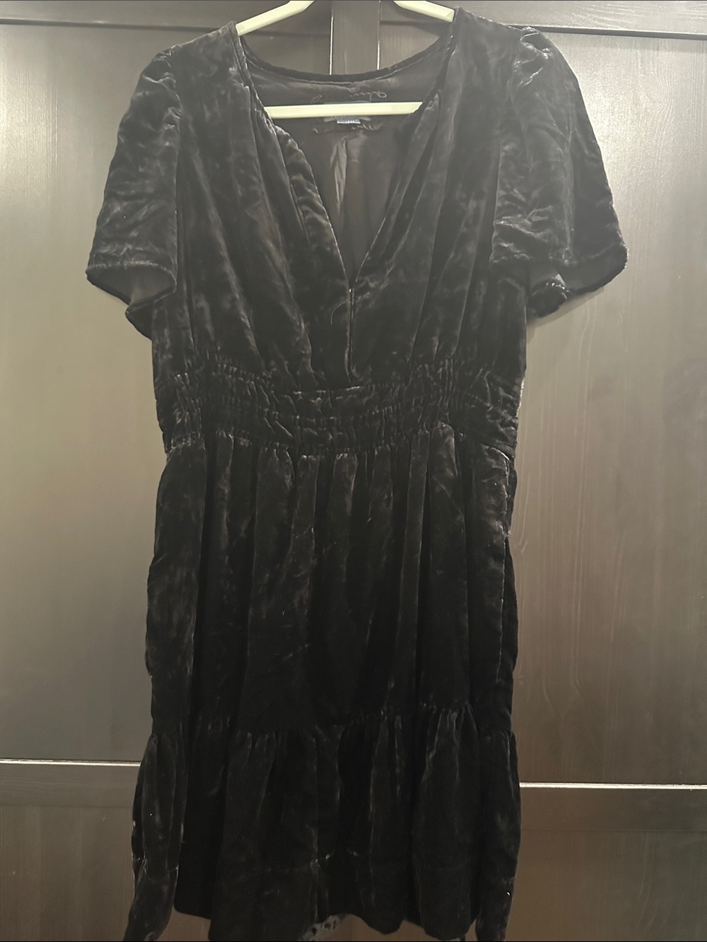 Maeve Black Velvet V-Neck Smocked Mini Dress